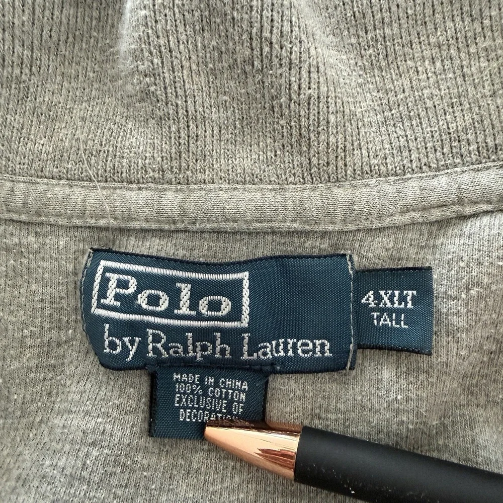 Polo Ralph Lauren Grey Quarter Zip 100‎ % Cotton Pullover 4XLT Mens White Pony